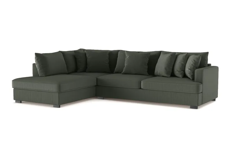 Rossita 4-personers Venstrevendt L-formet Dyb Chaiselongsofa i Jernbanefløjl - Mørkegrøn - Møbler - Sofaer - Sofa med chaiselong