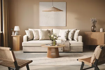Rossita 4-personers dyb stofsofa - Beige - Møbler - Sofaer - 4 personers sofa