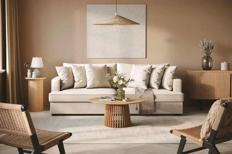Rossita 4-personers Dyb Sofa i Stof - Beige - Møbler - Sofaer - 4 personers sofa