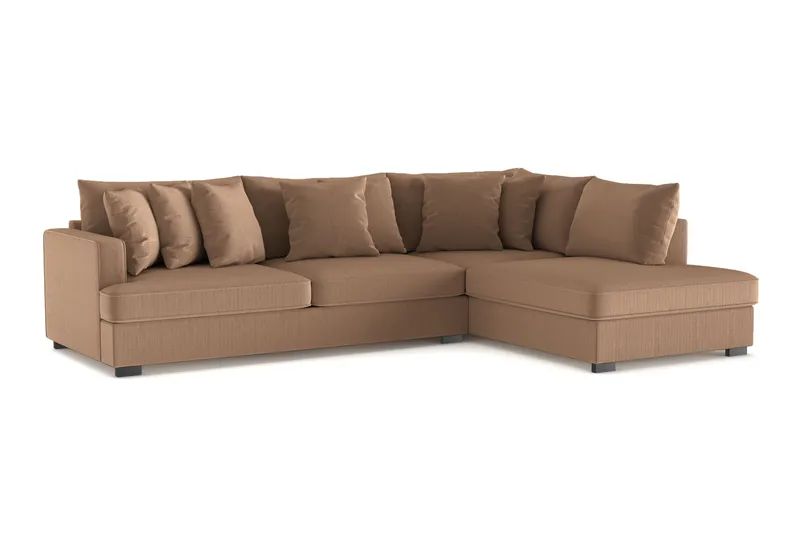 Rossita 4-personers Højrevendt L-formet Dyb Chaiselongsofa i Jernbanefløjl - Brun - Møbler - Sofaer - Sofa med chaiselong