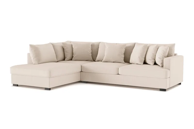 Rossita 4-personers Venstrevendt L-formet Dyb Chaiselongsofa i Jernbanefløjl - Beige - Møbler - Sofaer - Sofa med chaiselong