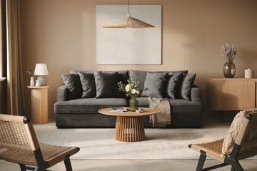 Rossita 4-personers Dyb Sofa i Chenille - Sort - Møbler - Sofaer - 4 personers sofa