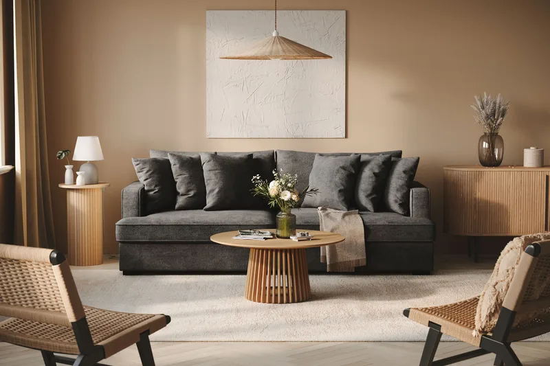 Rossita 4-personers Dyb Sofa i Chenille - Sort - Møbler - Sofaer - 4 personers sofa