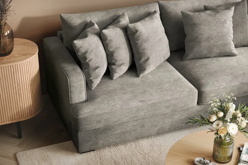 Rossita 4-personers Højrevendt L-formet Dyb Chaiselongsofa i Chenille - Grå - Møbler - Sofaer - Sofa med chaiselong