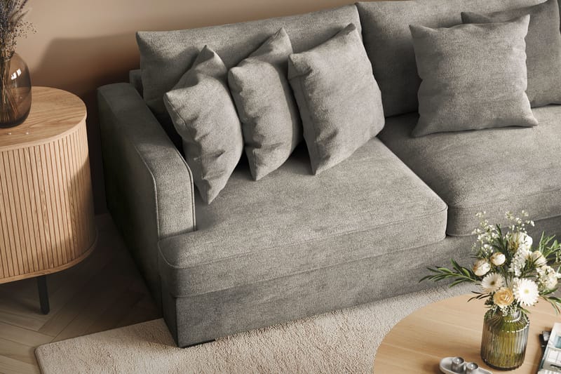 Rossita 4-personers Højrevendt L-formet Dyb Chaiselongsofa i Chenille - Grå - Møbler - Sofaer - Sofa med chaiselong