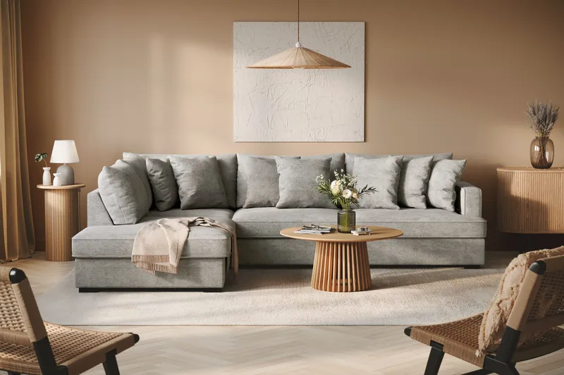 Rossita 4-personers Venstrevendt L-formet Dyb Chaiselongsofa i Chenille - Lys Grå - Møbler - Sofaer - Sofa med chaiselong