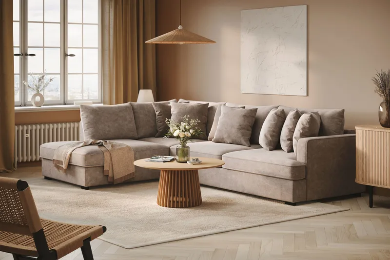 Rossita 4-personers Venstrevendt L-formet Dyb Chaiselongsofa i Chenille - Grå / Brun - Møbler - Sofaer - Sofa med chaiselong