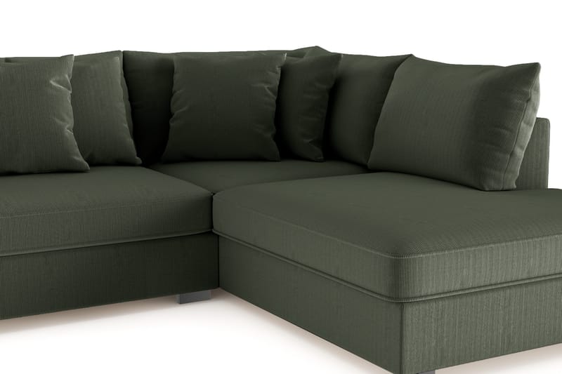Rossita 4-personers Højrevendt L-formet Dyb Chaiselongsofa i Jernbanefløjl - Mørkegrøn - Møbler - Sofaer - Sofa med chaiselong