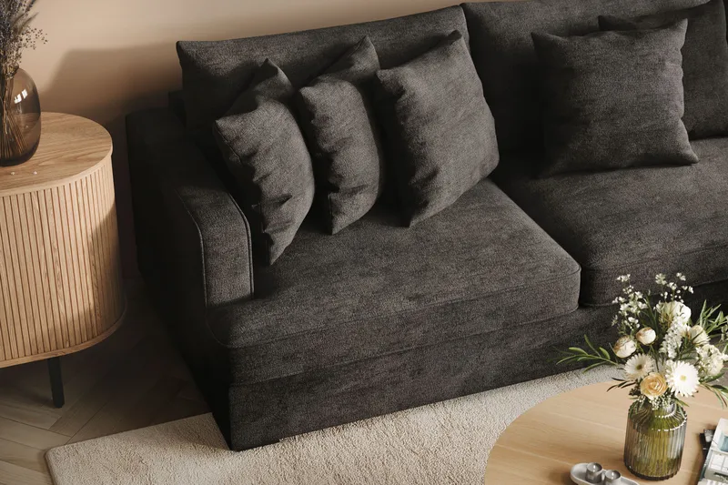 Rossita 4-personers Højrevendt L-formet Dyb Chaiselongsofa i Chenille - Sort - Møbler - Sofaer - Sofa med chaiselong