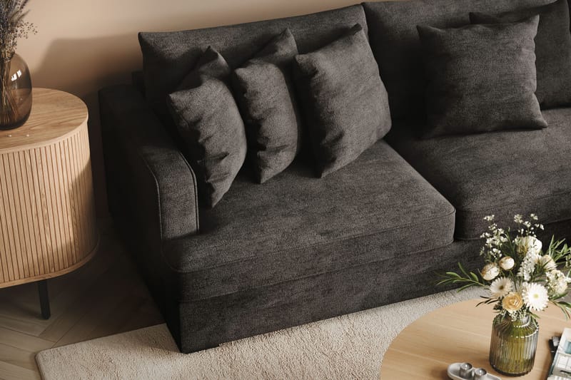 Rossita 4-personers Højrevendt L-formet Dyb Chaiselongsofa i Chenille - Sort - Møbler - Sofaer - Sofa med chaiselong