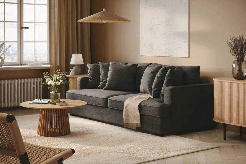 Rossita 4-personers Dyb Sofa i Chenille - Sort - Møbler - Sofaer - 4 personers sofa