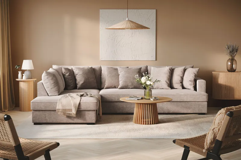 Rossita 4-personers Venstrevendt L-formet Dyb Chaiselongsofa i Chenille - Grå / Brun - Møbler - Sofaer - Sofa med chaiselong