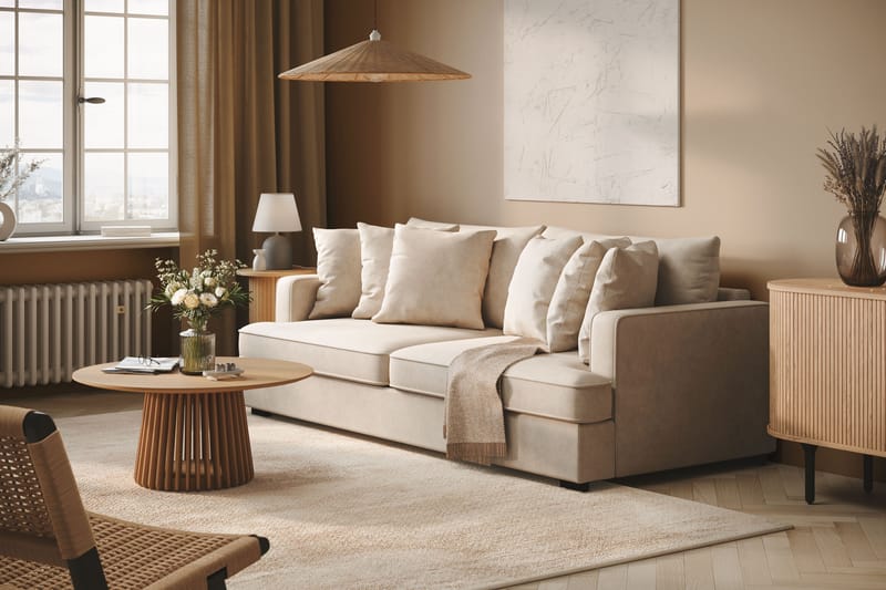 Rossita 4-personers Dyb Sofa i Stof - Beige - Møbler - Sofaer - 4 personers sofa