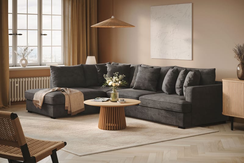 Rossita 4-personers Venstrevendt L-formet Dyb Chaiselongsofa i Chenille - Sort - Møbler - Sofaer - Sofa med chaiselong