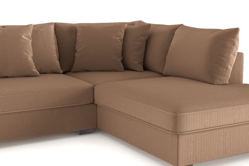 Rossita 4-personers Højrevendt L-formet Dyb Chaiselongsofa i Jernbanefløjl - Brun - Møbler - Sofaer - Sofa med chaiselong