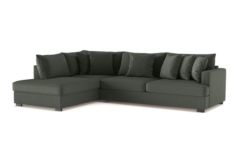 Rossita 4-personers Venstrevendt L-formet Dyb Chaiselongsofa i Jernbanefløjl - Mørkegrøn - Møbler - Sofaer - Sofa med chaiselong
