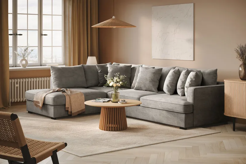 Rossita 4-personers Venstrevendt L-formet Dyb Chaiselongsofa i Chenille - Lys Grå - Møbler - Sofaer - Sofa med chaiselong