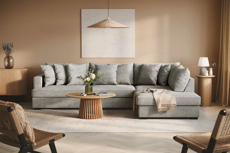 Rossita 4-personers Højrevendt L-formet Dyb Chaiselongsofa i Chenille - Grå - Møbler - Sofaer - Sofa med chaiselong