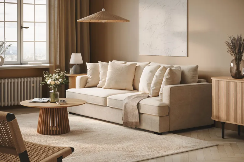 Rossita 4-personers Dyb Sofa i Chenille - Beige - Møbler - Sofaer - 4 personers sofa