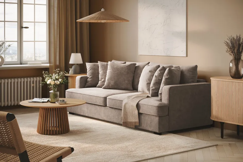 Rossita 4-personers Dyb Sofa i Chenille - Grå / Brun - Møbler - Sofaer - 4 personers sofa