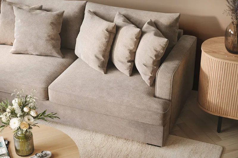 Rossita 4-personers Venstrevendt L-formet Dyb Chaiselongsofa i Chenille - Grå / Brun - Møbler - Sofaer - Sofa med chaiselong