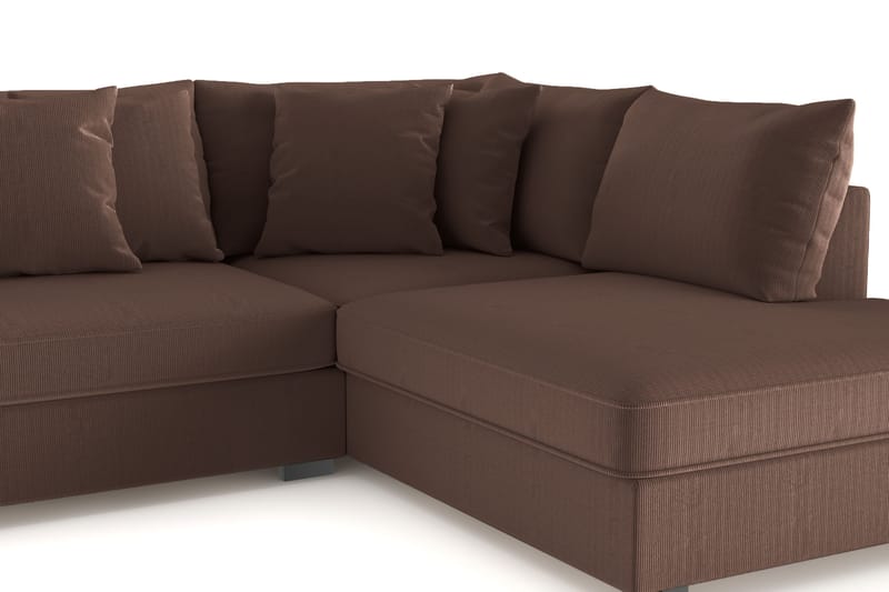 Rossita 4-personers Højrevendt L-formet Dyb Chaiselongsofa i Jernbanefløjl - Brun - Møbler - Sofaer - Sofa med chaiselong