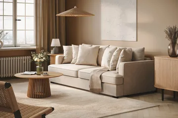 Rossita 4-personers dyb stofsofa - Beige - Møbler - Sofaer - 4 personers sofa