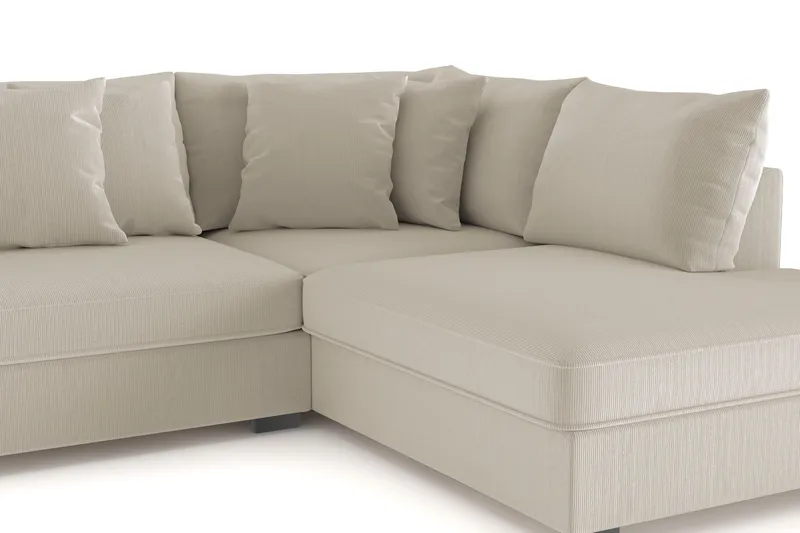 Rossita 4-personers Højrevendt L-formet Dyb Chaiselongsofa i Jernbanefløjl - Greige - Møbler - Sofaer - Sofa med chaiselong