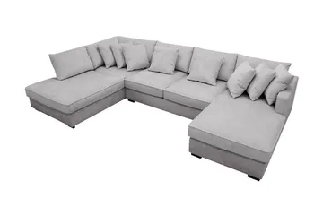 Rossita 5-personers Venstrevendt U-formet Dyb Sofa med Divan og Chaiselong i Chenille - Trenza 03, Grå Chenille - Møbler - Sofaer - U Sofa