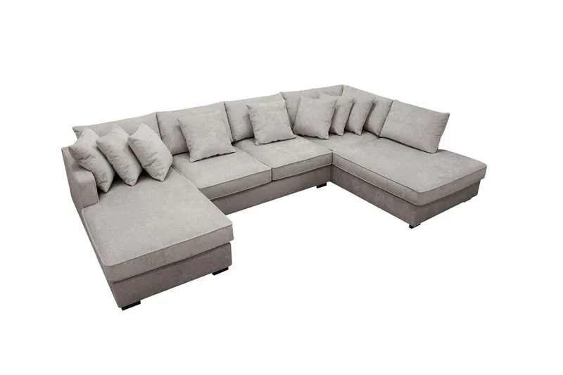 Rossita 5-personers Højrevendt U-formet Dyb Sofa med Divan og Chaiselong i Chenille - Grå / Brun - Møbler - Sofaer - U Sofa