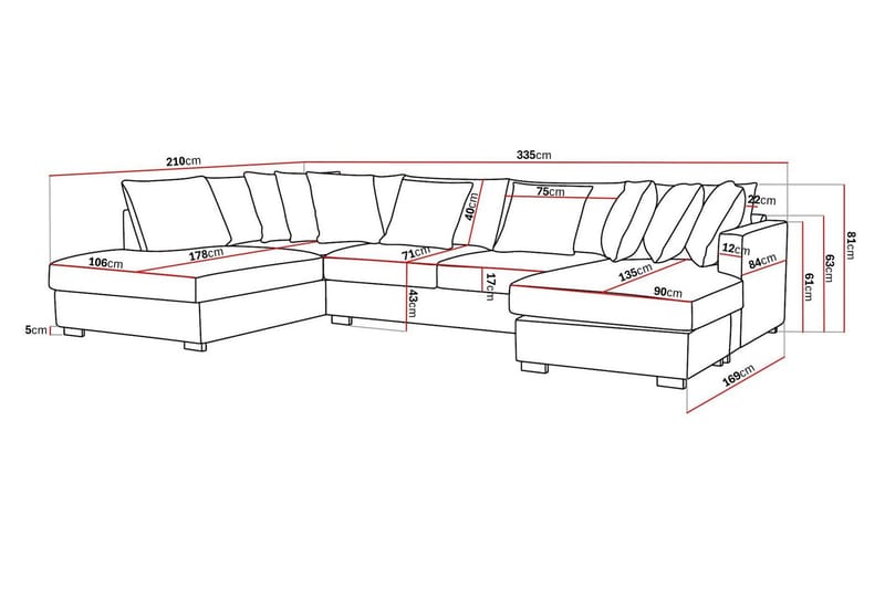 Rossita 5-personers Venstrevendt U-formet Dyb Sofa med Divan og Chaiselong i Chenille - Grå / Brun - Møbler - Sofaer - U Sofa