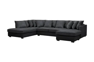 Rossita 5-personers Venstrevendt U-formet Dyb Sofa med Divan og Chaiselong i Chenille - Trenza 01, Sort Chenille - Møbler - Sofaer - U Sofa