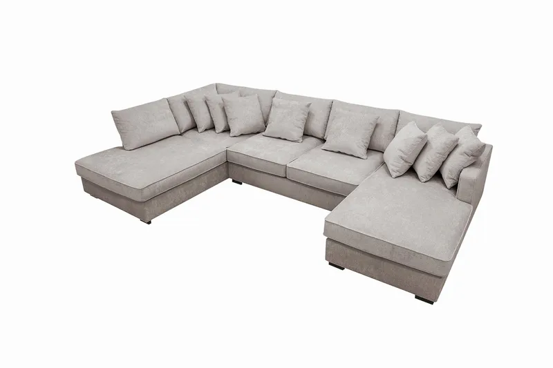 Rossita 5-personers Højrevendt U-formet Dyb Sofa med Divan og Chaiselong i Chenille - Grå / Brun - Møbler - Sofaer - U Sofa