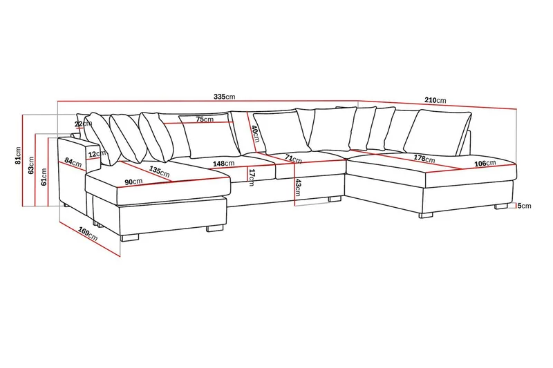 Rossita 5-personers Højrevendt U-formet Dyb Sofa med Divan og Chaiselong i Chenille - Beige - Møbler - Sofaer - U Sofa