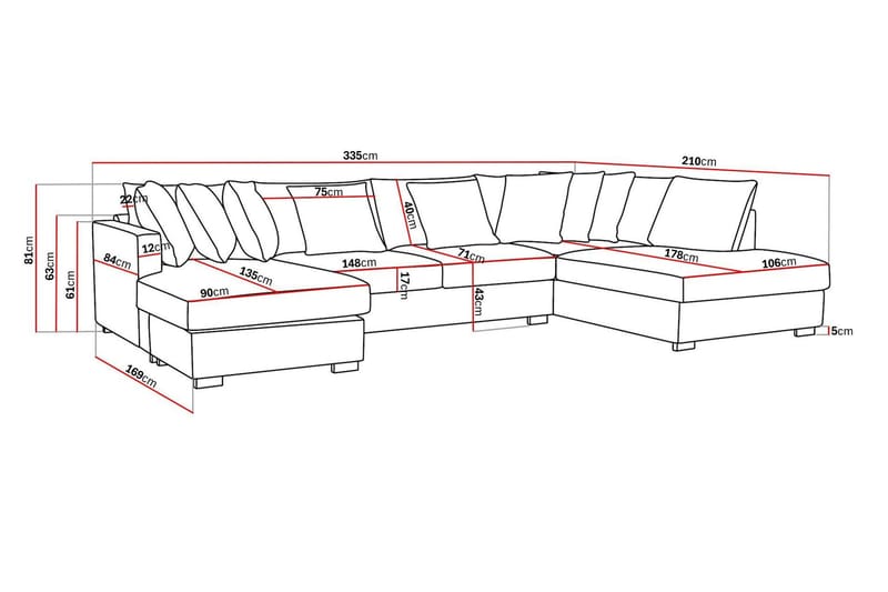 Rossita 5-personers Højrevendt U-formet Dyb Sofa med Divan og Chaiselong i Stof - Brun - Møbler - Sofaer - U Sofa