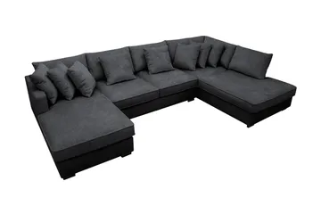 Rossita 5-personers Højrevendt U-formet Dyb Sofa med Divan og Chaiselong i Chenille - Trenza 01, Sort Chenille - Møbler - Sofaer - U Sofa