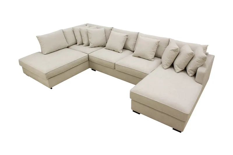 Rossita 5-personers Venstrevendt U-formet Dyb Sofa med Divan og Chaiselong i Stof - Beige - Møbler - Sofaer - U Sofa