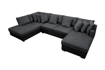 Rossita 5-personers Venstrevendt U-formet Dyb Sofa med Divan og Chaiselong i Chenille - Trenza 01, Sort Chenille - Møbler - Sofaer - U Sofa