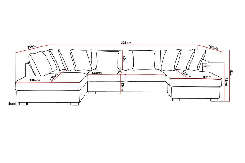 Rossita 5-personers Venstrevendt U-formet Dyb Sofa med Divan og Chaiselong i Fløjl - Beige - Møbler - Sofaer - U Sofa