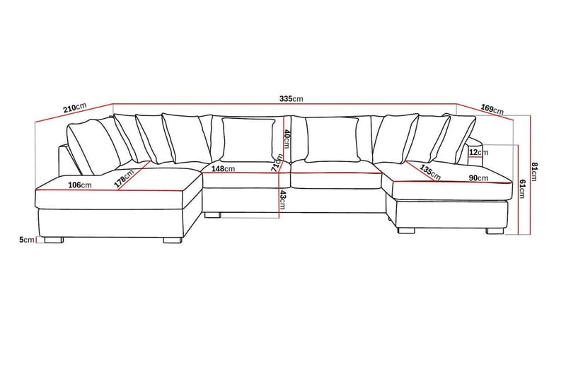 Rossita 5-personers Venstrevendt U-formet Dyb Sofa med Divan og Chaiselong i Chenille - Grå / Brun - Møbler - Sofaer - U Sofa