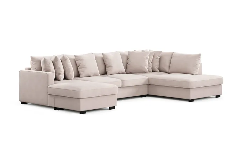 Rossita 5-personers Højrevendt U-formet Dyb Sofa med Divan og Chaiselong i Fløjl - Beige - Møbler - Sofaer - U Sofa