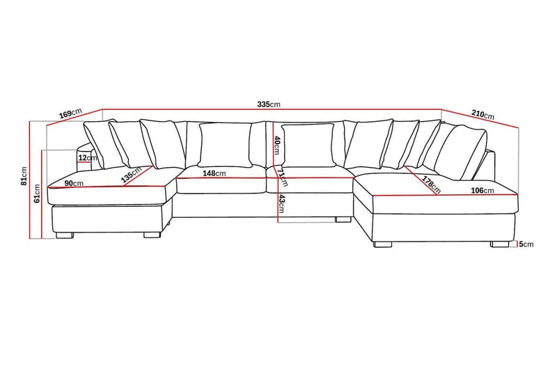 Rossita 5-personers Højrevendt U-formet Dyb Sofa med Divan og Chaiselong i Stof - Beige - Møbler - Sofaer - U Sofa