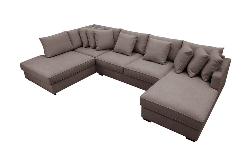 Rossita 5-personers Venstrevendt U-formet Dyb Sofa med Divan og Chaiselong i Stof - Brun - Møbler - Sofaer - U Sofa
