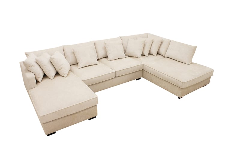 Rossita 5-personers Højrevendt U-formet Dyb Sofa med Divan og Chaiselong i Chenille - Beige - Møbler - Sofaer - U Sofa