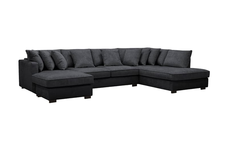 Rossita 5-personers Højrevendt U-formet Dyb Sofa med Divan og Chaiselong i Chenille - Sort - Møbler - Sofaer - U Sofa