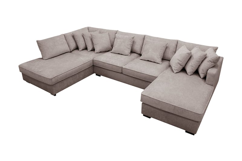 Rossita 5-personers Venstrevendt U-formet Dyb Sofa med Divan og Chaiselong i Chenille - Grå / Brun - Møbler - Sofaer - U Sofa