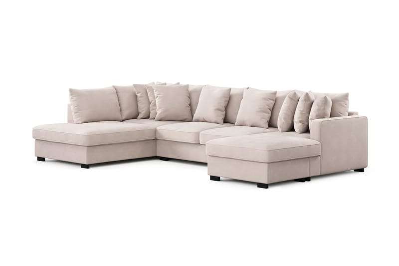 Rossita 5-personers Venstrevendt U-formet Dyb Sofa med Divan og Chaiselong i Fløjl - Beige - Møbler - Sofaer - U Sofa