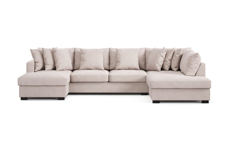 Rossita 5-personers Højrevendt U-formet Dyb Sofa med Divan og Chaiselong i Fløjl - Beige - Møbler - Sofaer - U Sofa