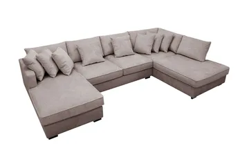 Rossita 5-personers Højrevendt U-formet Dyb Sofa med Divan og Chaiselong i Chenille - Trenza 08, Grå/Brun Chenille - Møbler - Sofaer - U Sofa