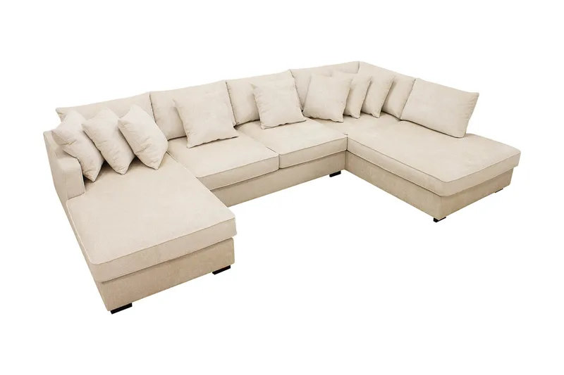 Rossita 5-personers Højrevendt U-formet Dyb Sofa med Divan og Chaiselong i Chenille - Beige - Møbler - Sofaer - U Sofa